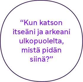 "Kun katson itseäni ja arkeani ulkopuolelta, mistä pidän siinä?"